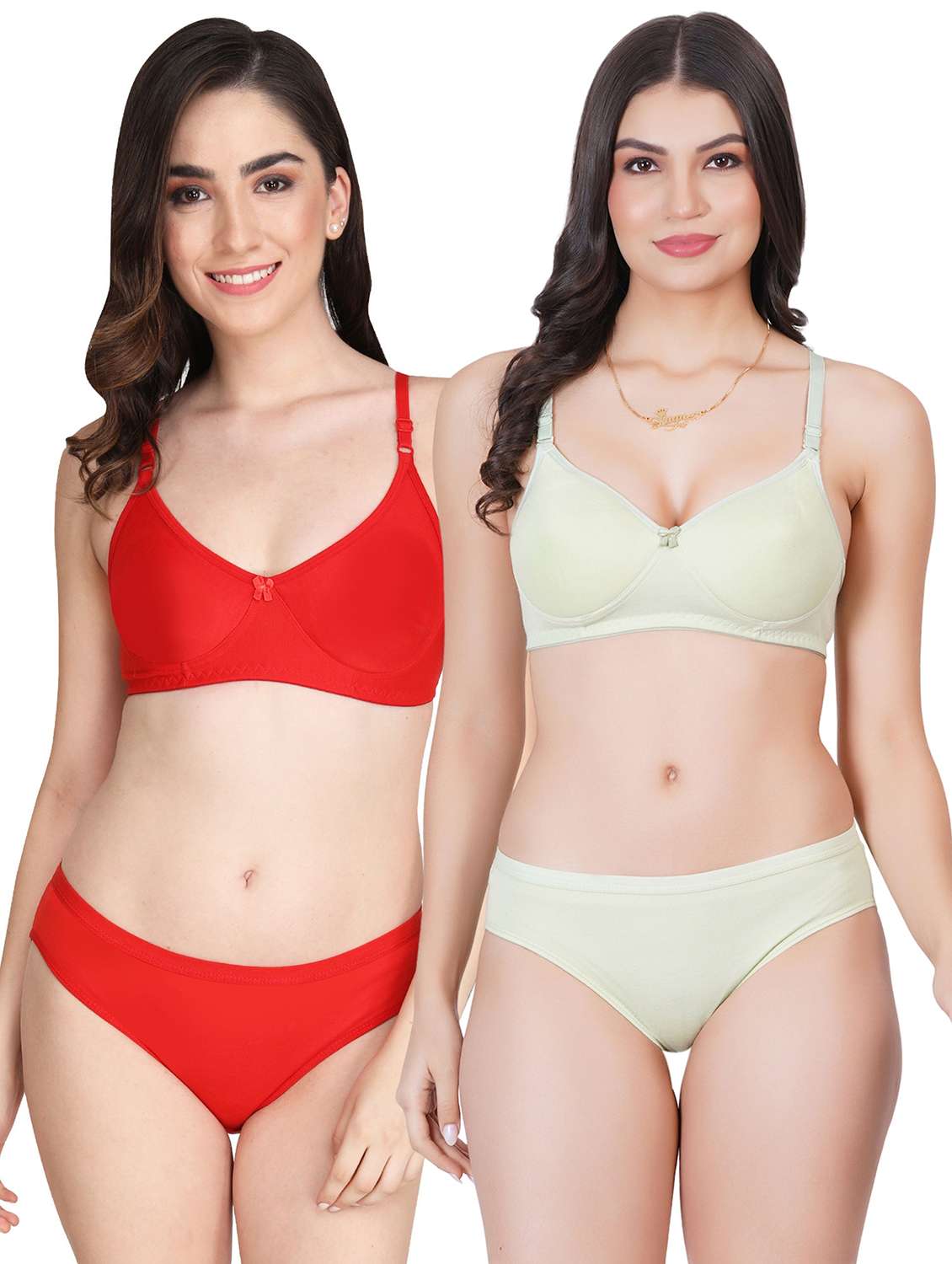 women pack of 2 solid bra and panty set