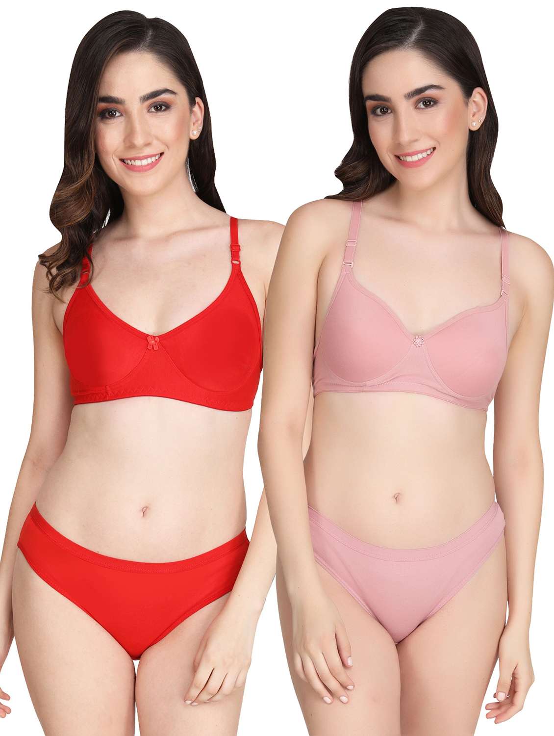 women pack of 2 solid bra and panty set
