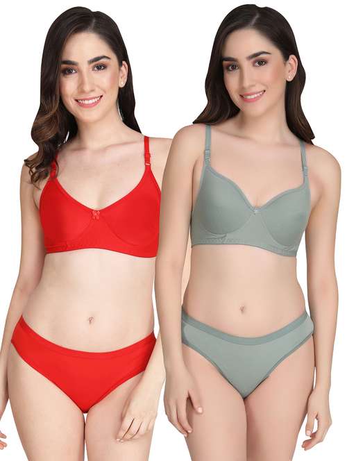 women pack of 2 solid bra and panty set - 22065245 -  Standard Image - 0