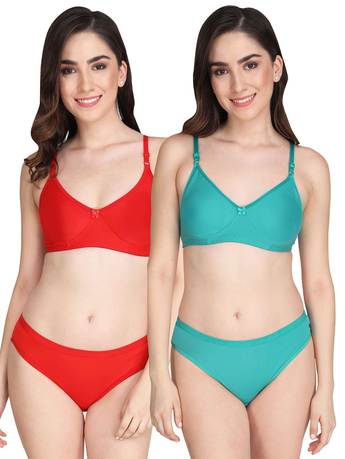women pack of 2 solid bra and panty set