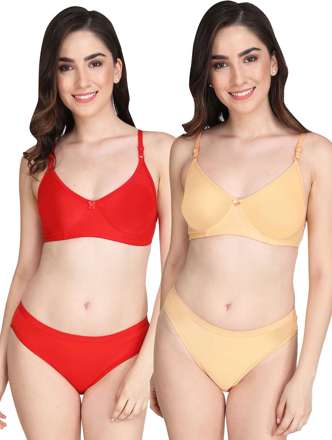 women pack of 2 solid bra and panty set