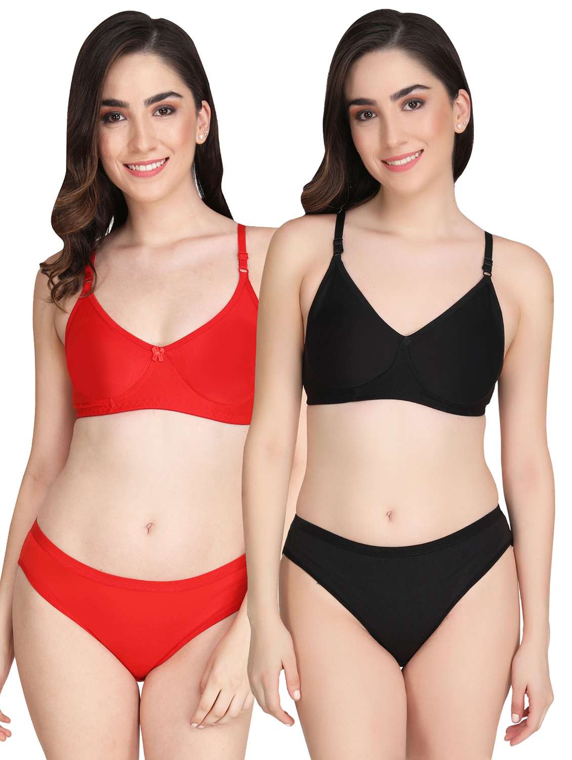 women pack of 2 solid bra and panty set