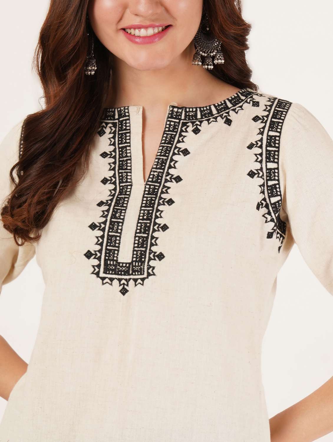 women embroidered three quarter sleeve straight kurti - 22065260 - Standard Image - 3
