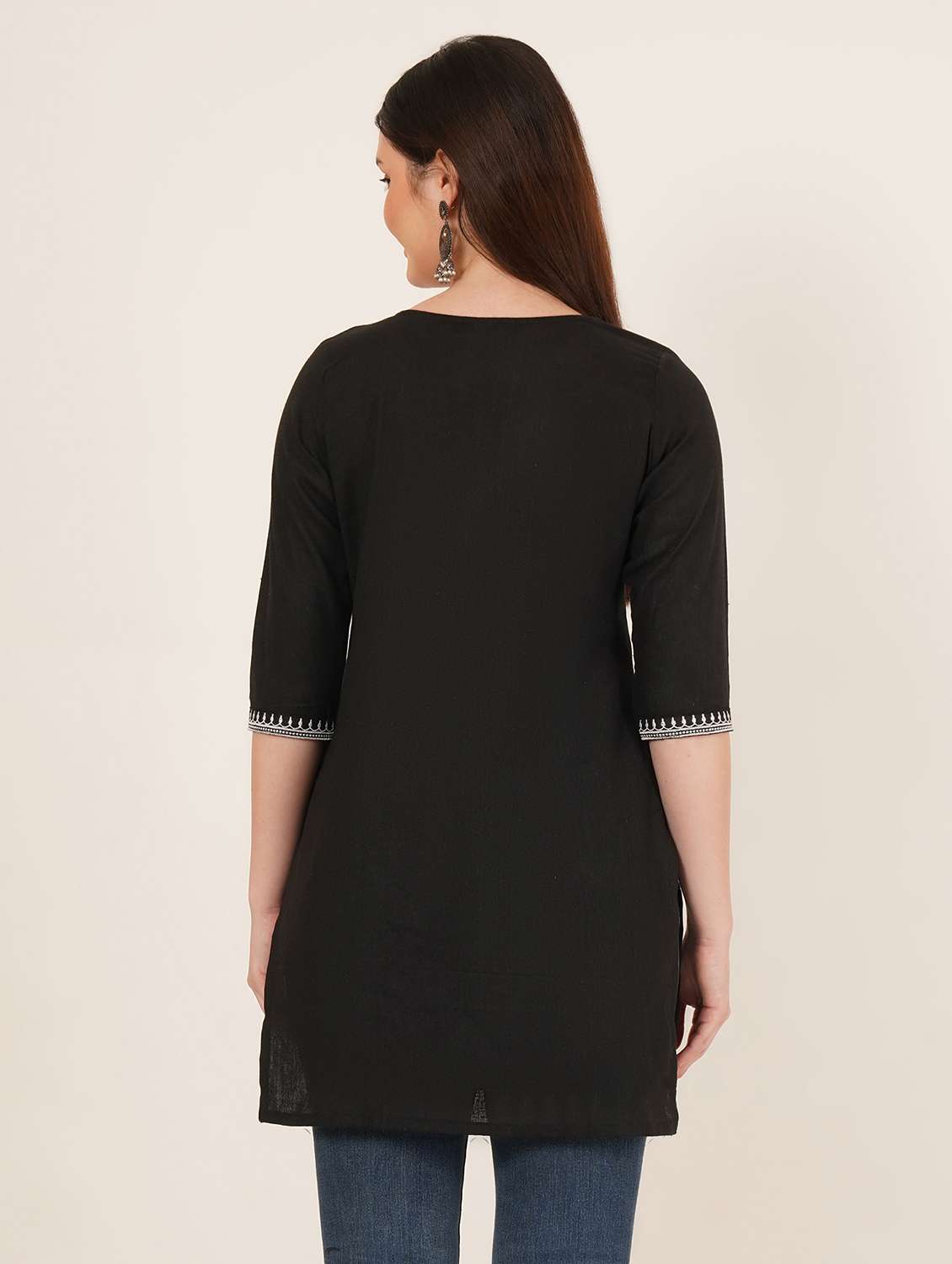 women embroidered three quarter sleeve straight kurti - 22065264 -  Standard Image - 3