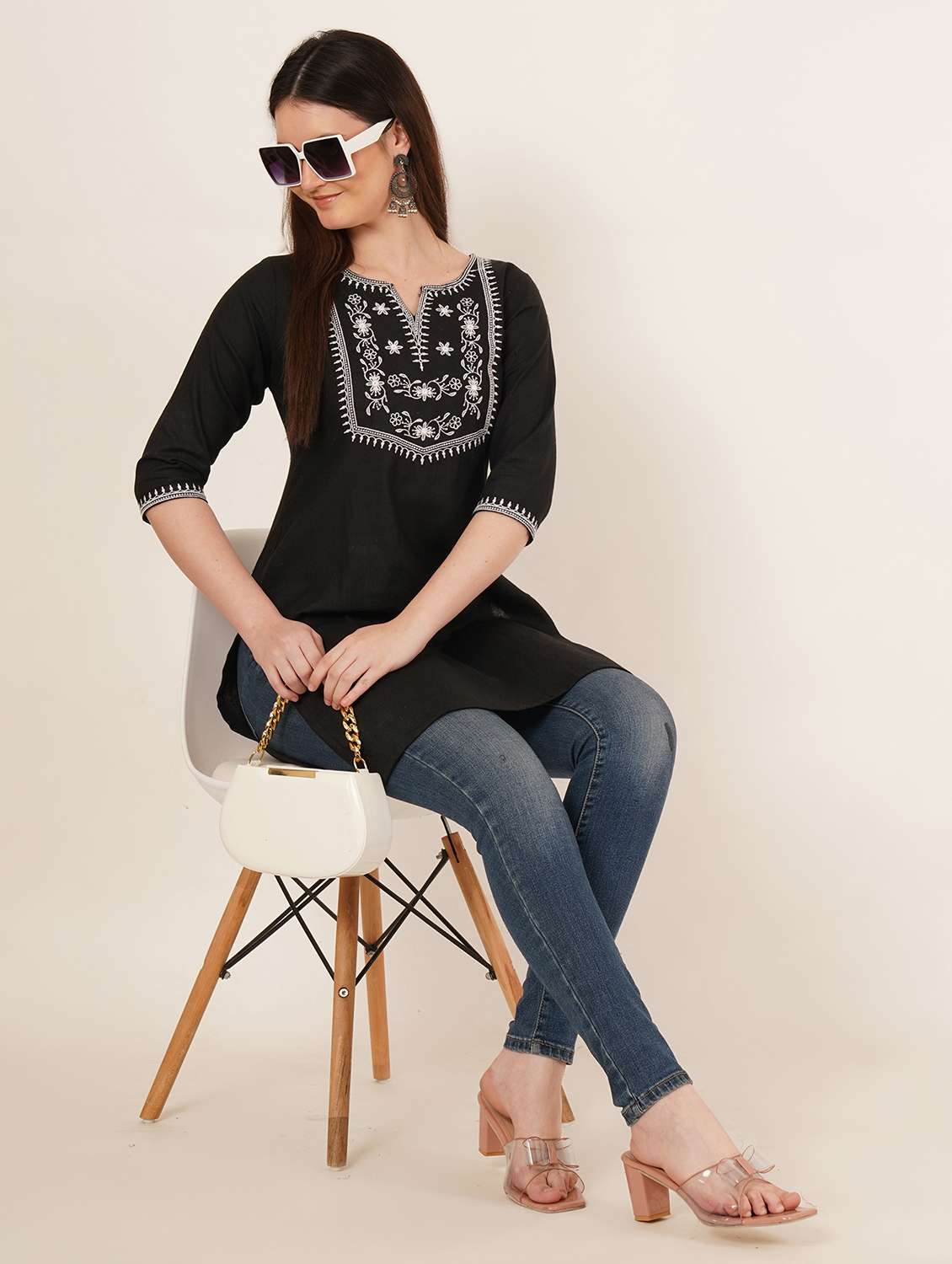 women embroidered three quarter sleeve straight kurti - 22065264 -  Standard Image - 5