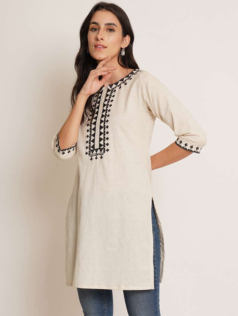 women embroidered three quarter sleeve straight kurti - 22065265 - Zoom Image - 0