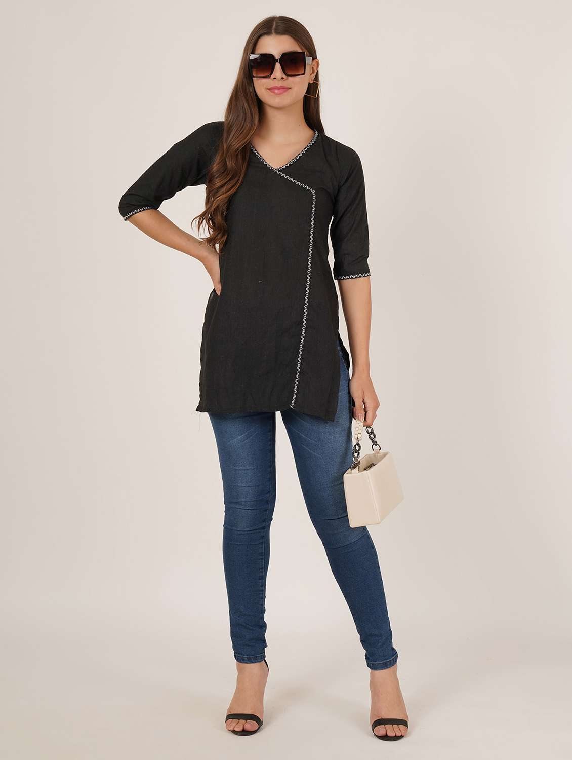 women embroidered three quarter sleeve angrakha kurti - 22065273 -  Standard Image - 5