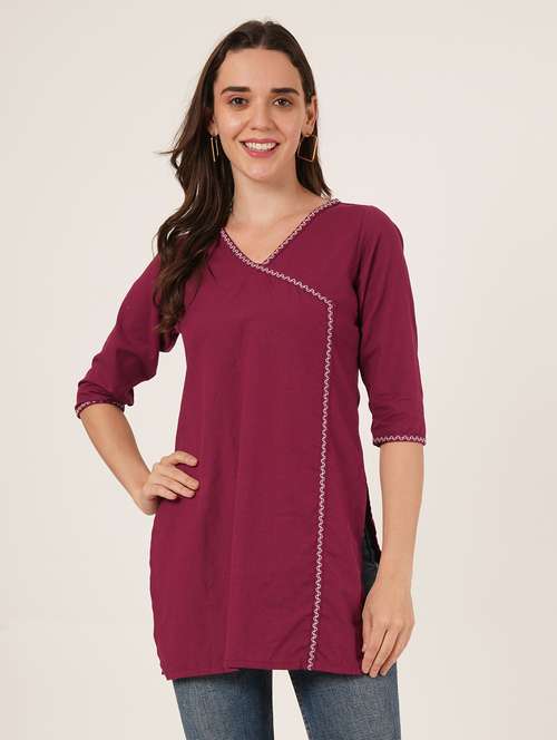 women embroidered three quarter sleeve angrakha kurti - 22065274 - Standard Image - 0