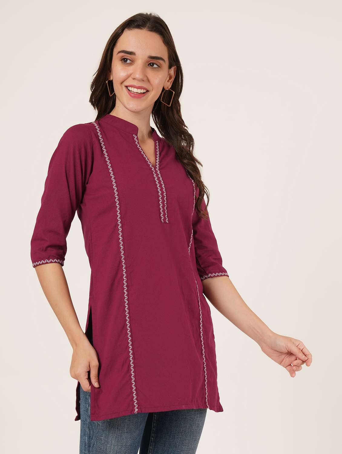 women embroidered three quarter sleeve straight kurti - 22065277 -  Standard Image - 5