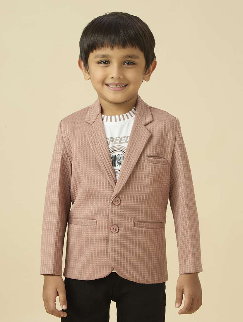 boys solid long sleeve blazer with printed t-shirt