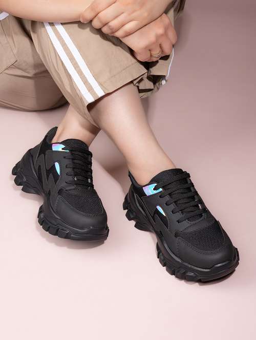 women black lace-up sports shoe - 22065469 - Standard Image - 0