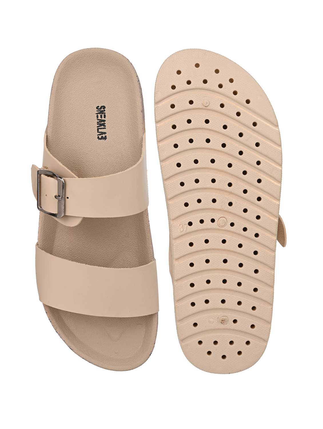 women solid cream slip on sandal - 22065478 - Standard Image - 5