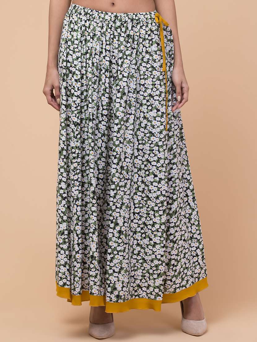 green rayon flared skirts