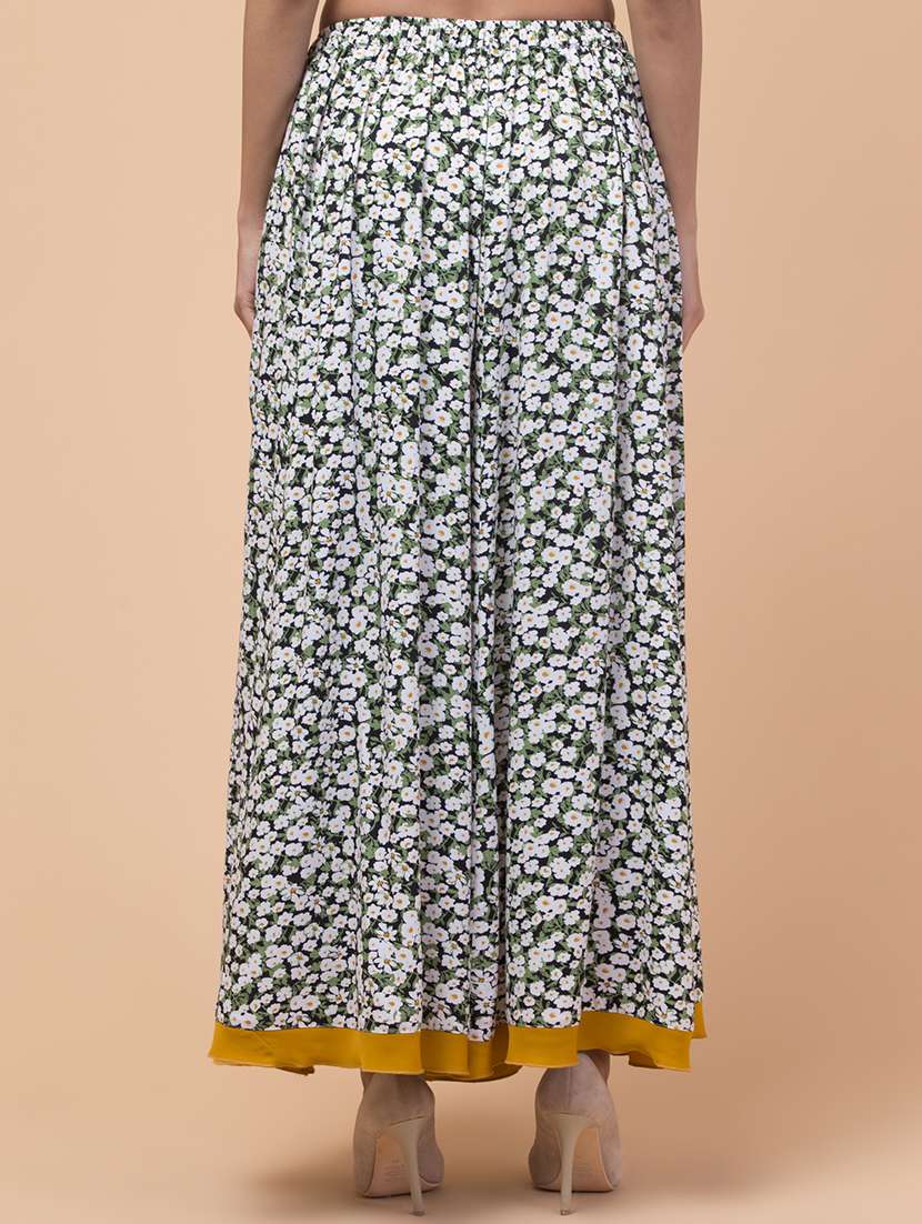 Green Rayon Flared Skirts - 22065598 -  Standard Image - 3
