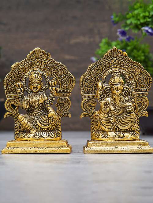  gold plated goddess lakshmi and lord ganesh murti - 22065605 -  Standard Image - 0