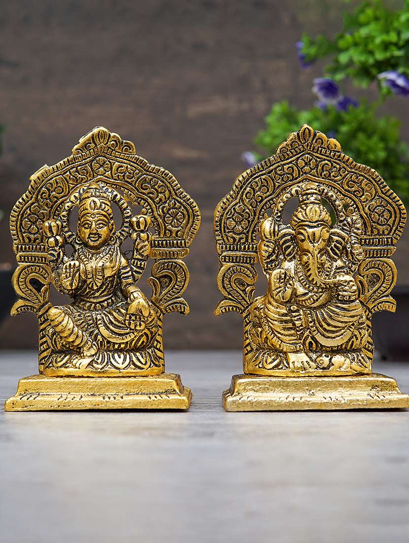  gold plated goddess lakshmi and lord ganesh murti