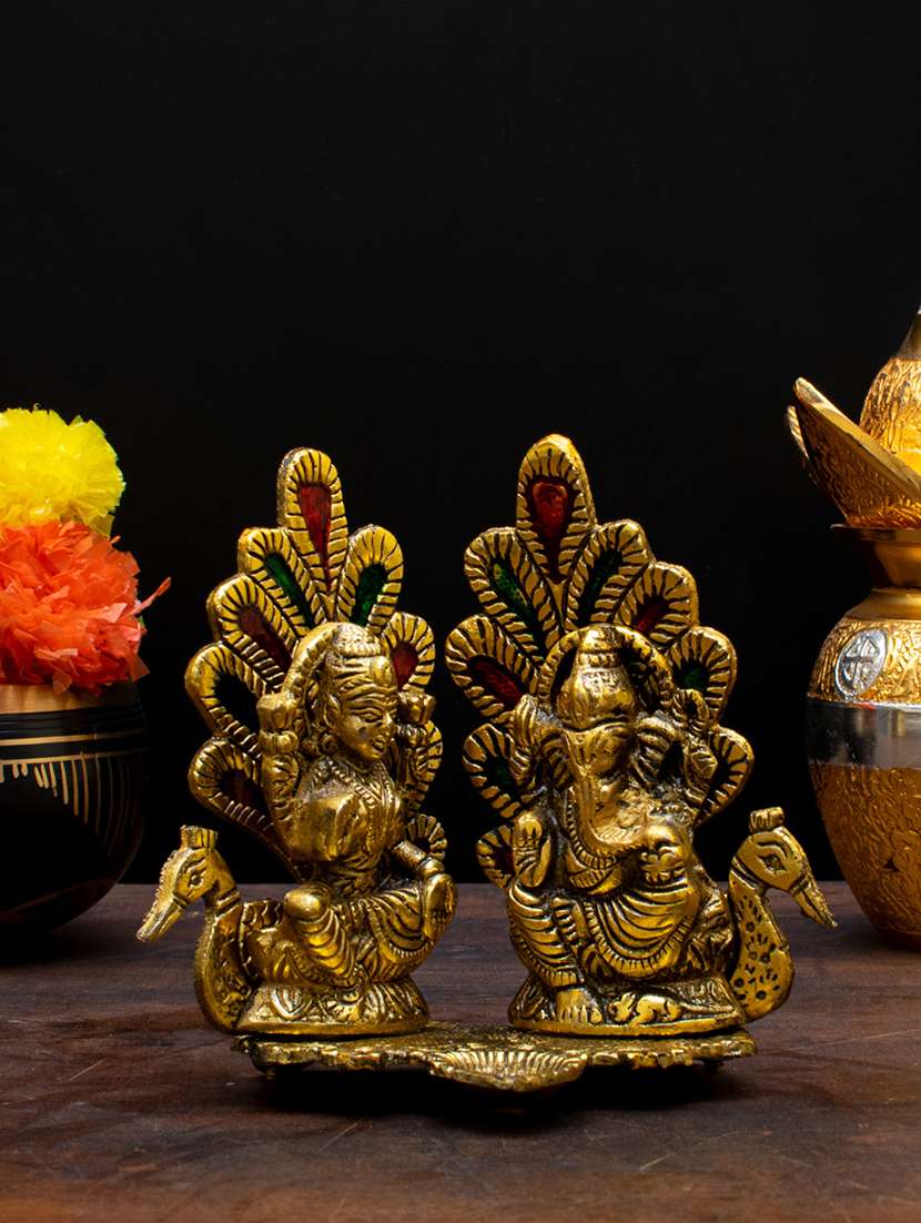  gold plated goddess lakshmi and lord ganesh murti