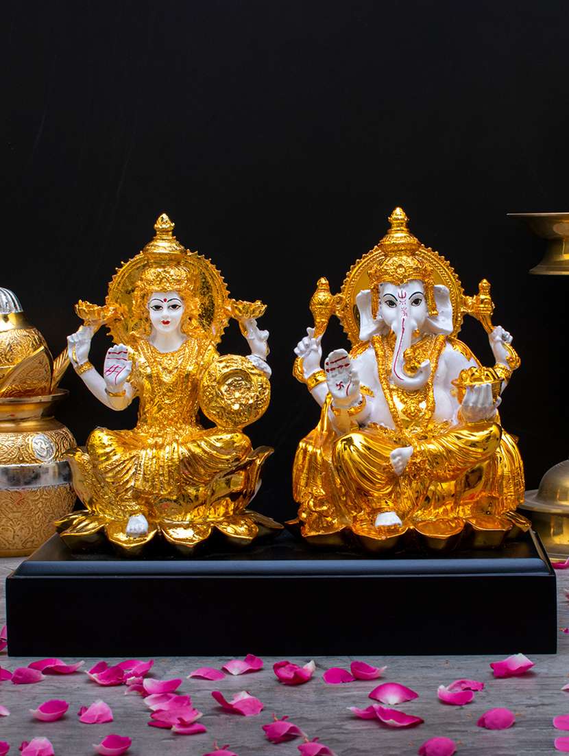  gold plated goddess lakshmi and lord ganesh murti