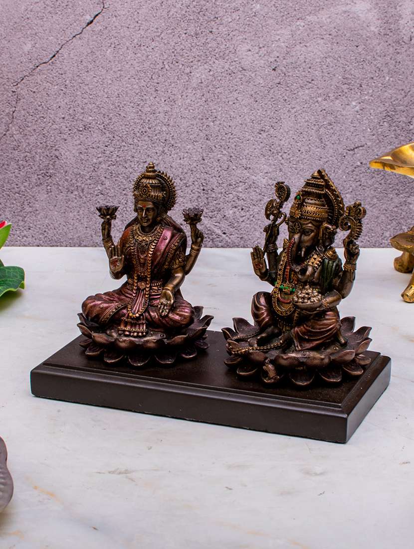 copper goddess lakshmi and lord ganesh murti - 22065650 -  Zoom Image - 0