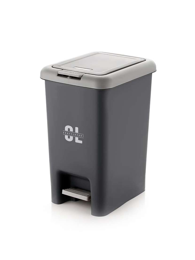 grey solid plastic waste bin