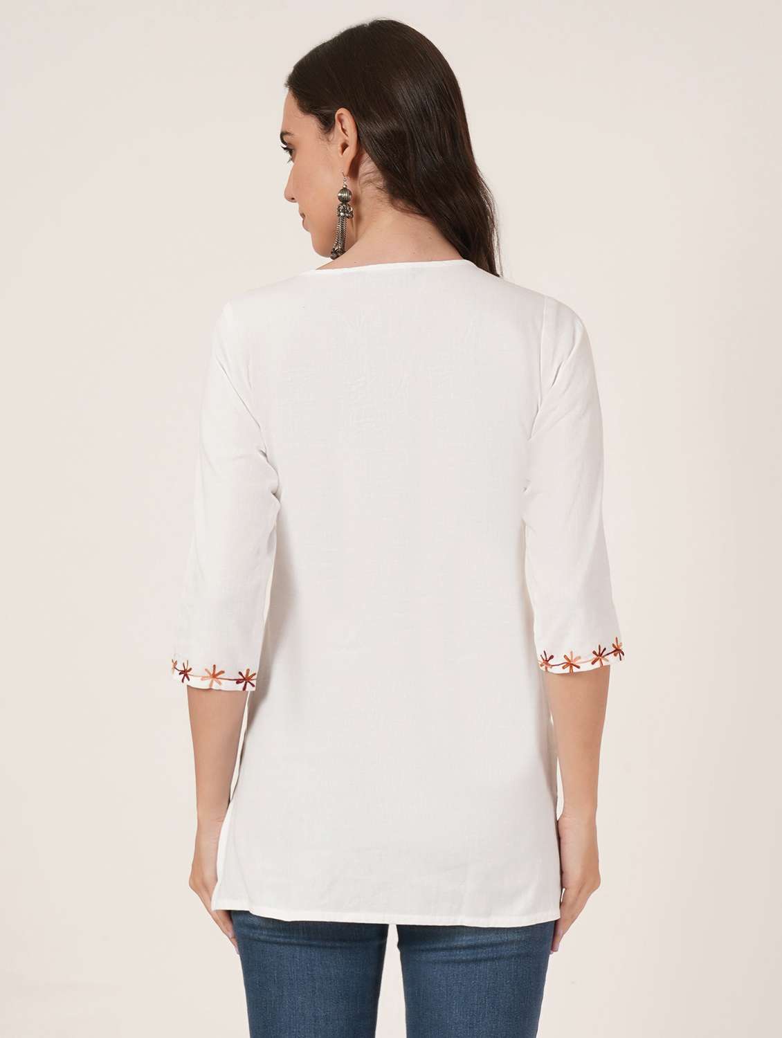 women embroidered three quarter sleeve straight kurti - 22065828 -  Standard Image - 3