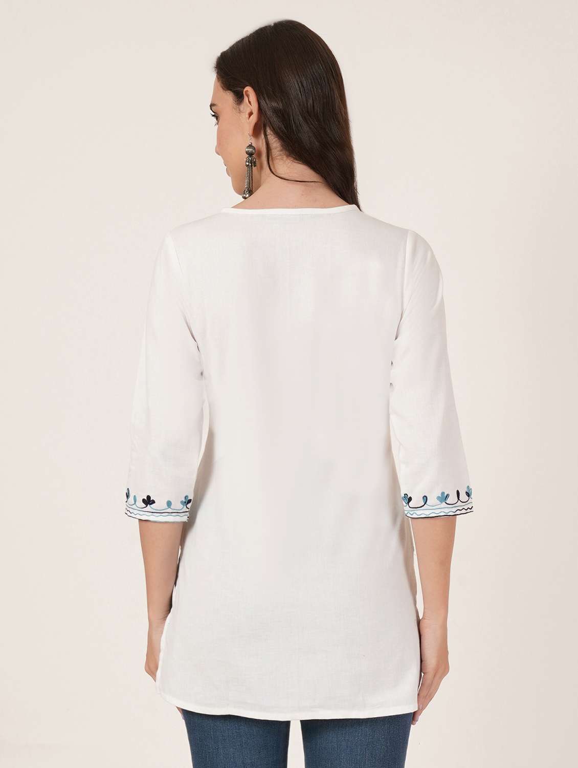 women embroidered three quarter sleeve straight kurti - 22065829 - Standard Image - 3
