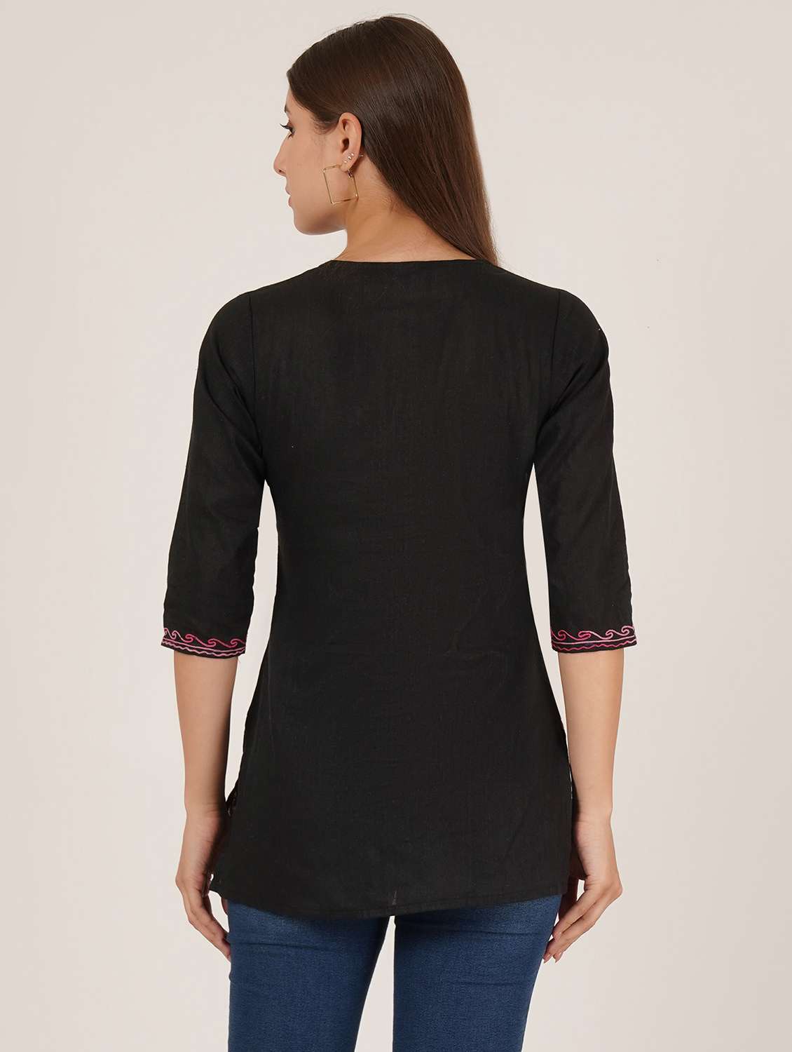 women embroidered three quarter sleeve straight kurti - 22065831 -  Standard Image - 3