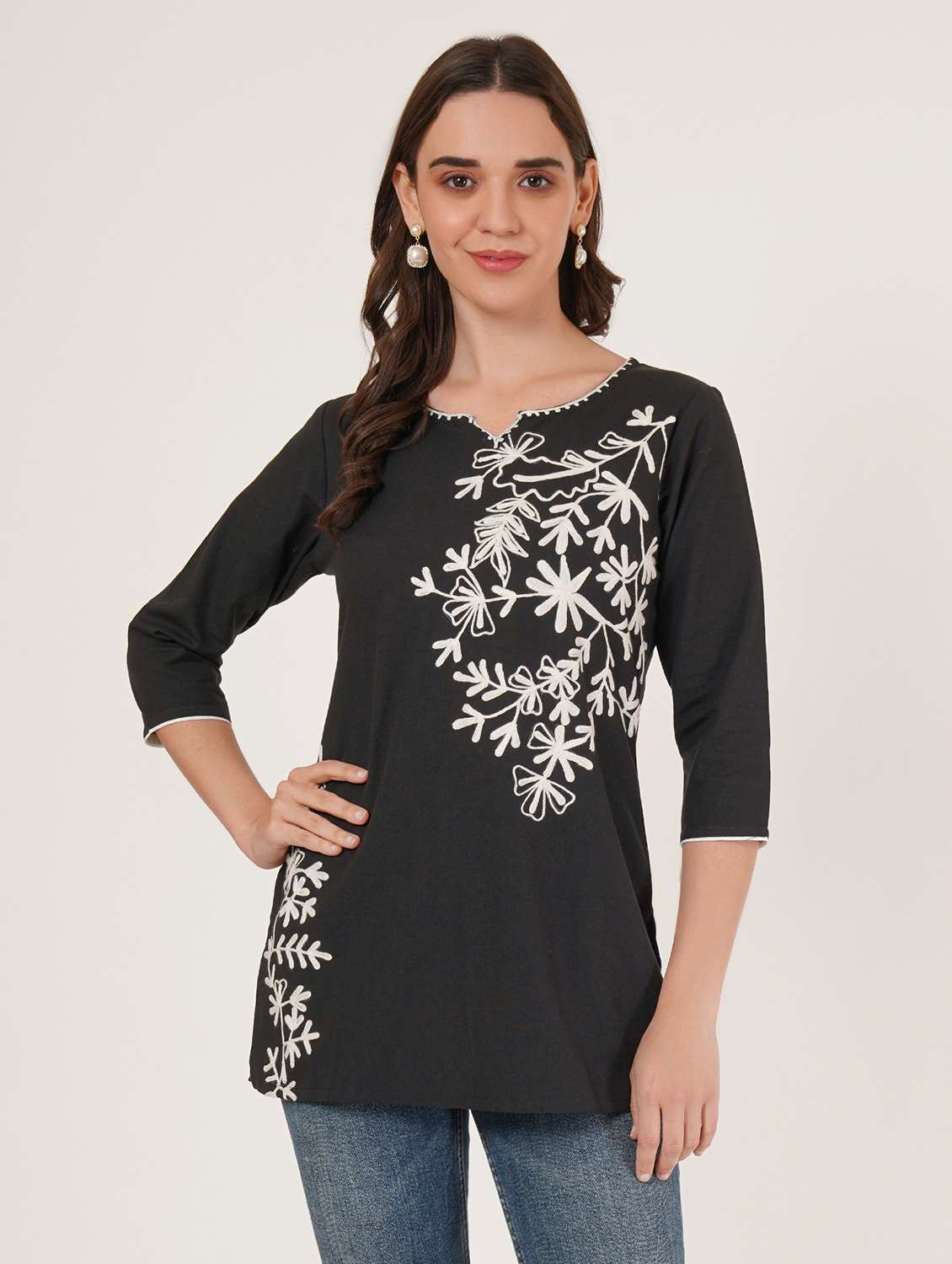 women embroidered three quarter sleeve straight kurti - 22065832 - Zoom Image - 0