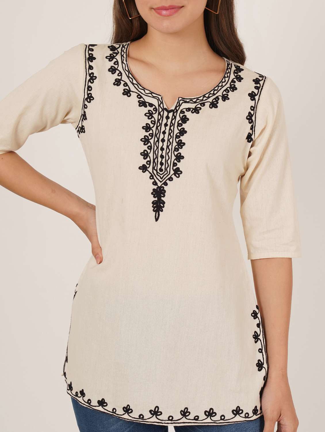 women embroidered three quarter sleeve straight kurti - 22065836 - Standard Image - 5