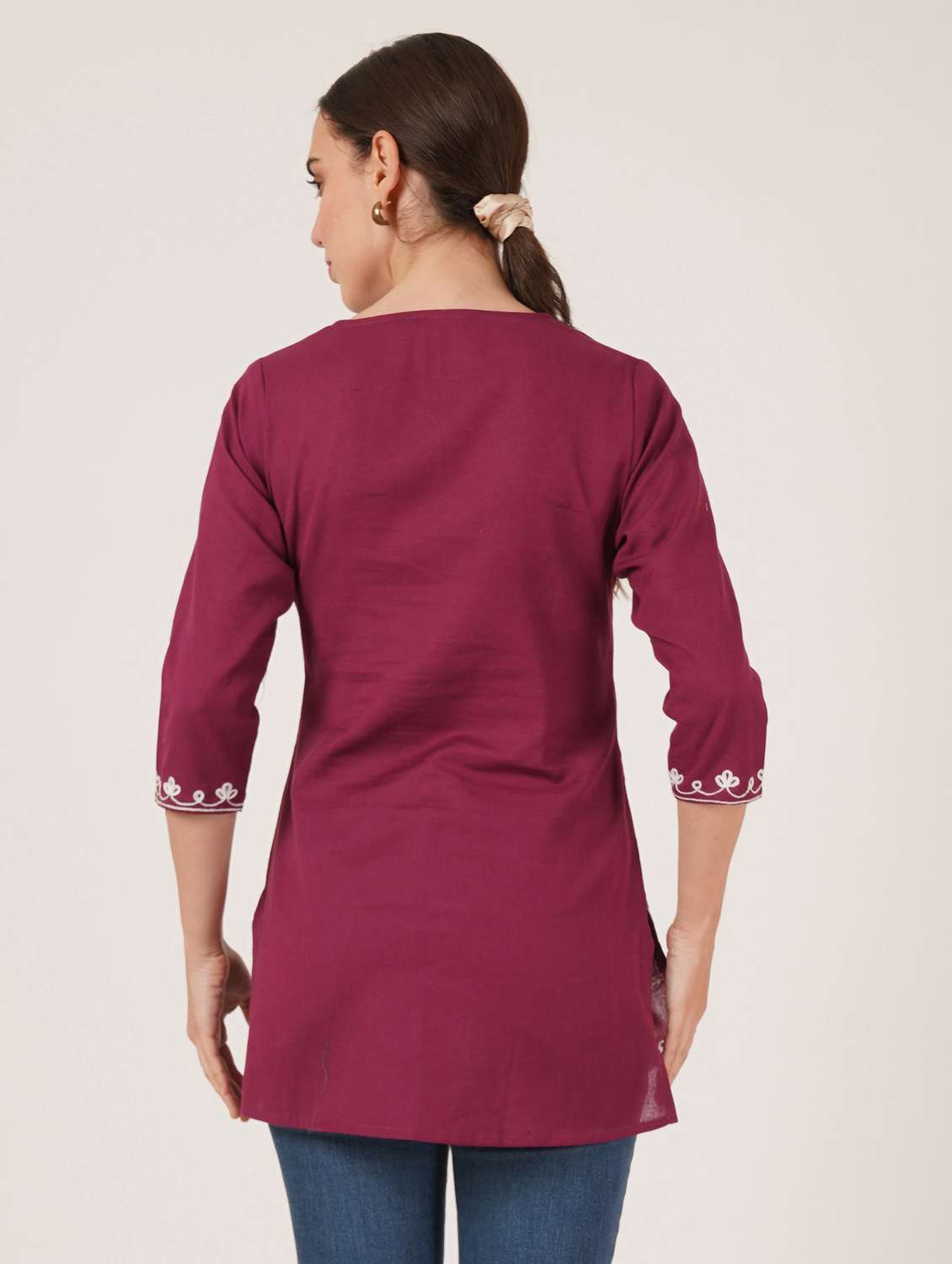 women embroidered three quarter sleeve straight kurti - 22065837 -  Standard Image - 3