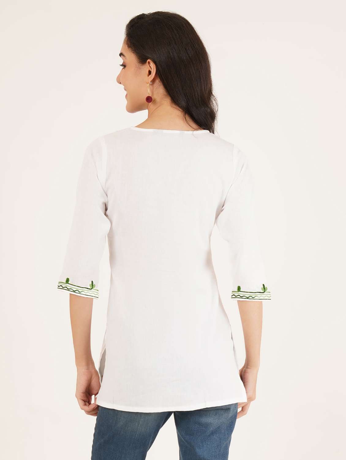 women embroidered three quarter sleeve straight kurti - 22065838 -  Standard Image - 3