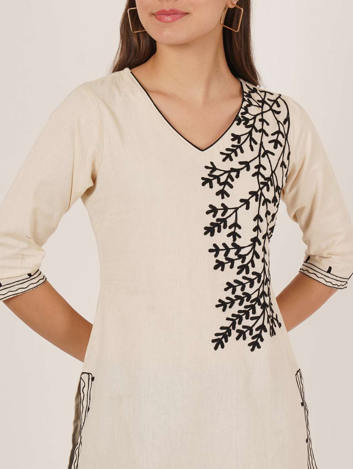 women embroidered three quarter sleeve straight kurti - 22065839 -  Standard Image - 5