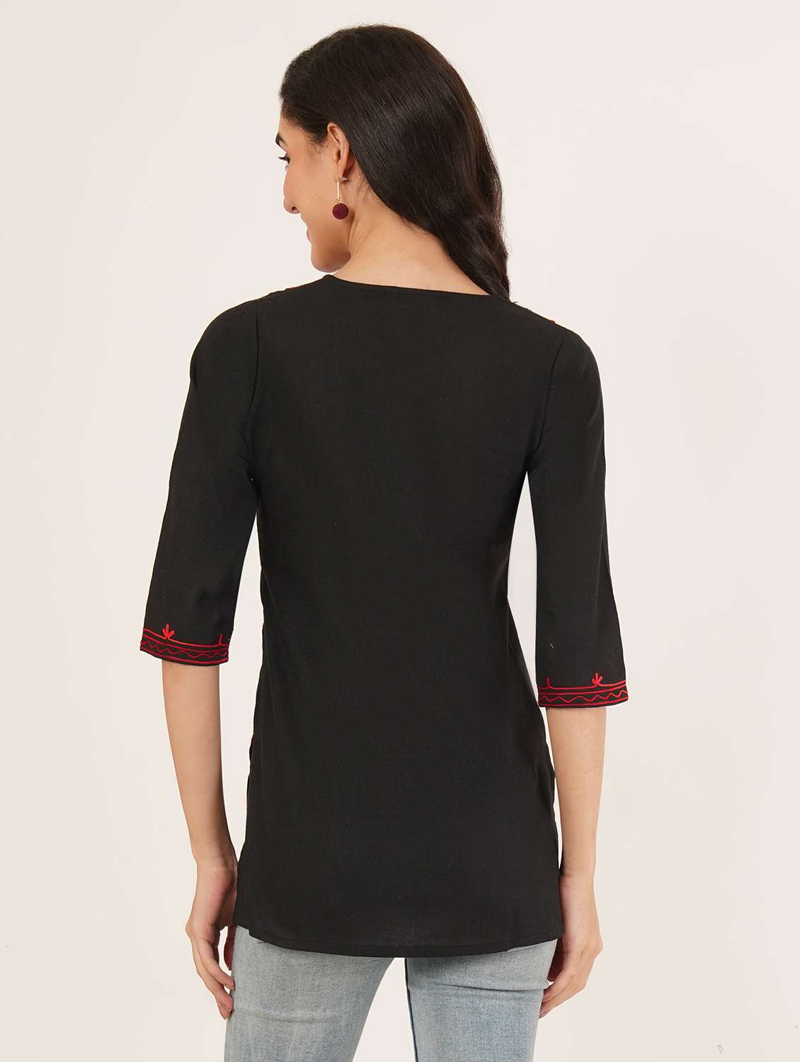 women embroidered three quarter sleeve straight kurti - 22065840 - Standard Image - 3