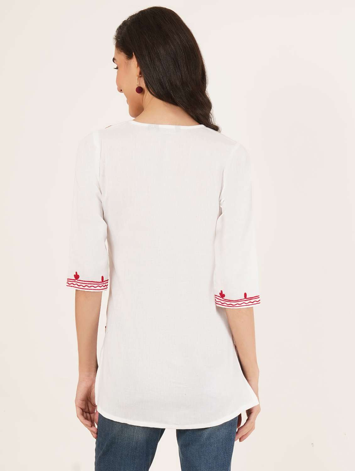 women embroidered three quarter sleeve straight kurti - 22065841 -  Standard Image - 3