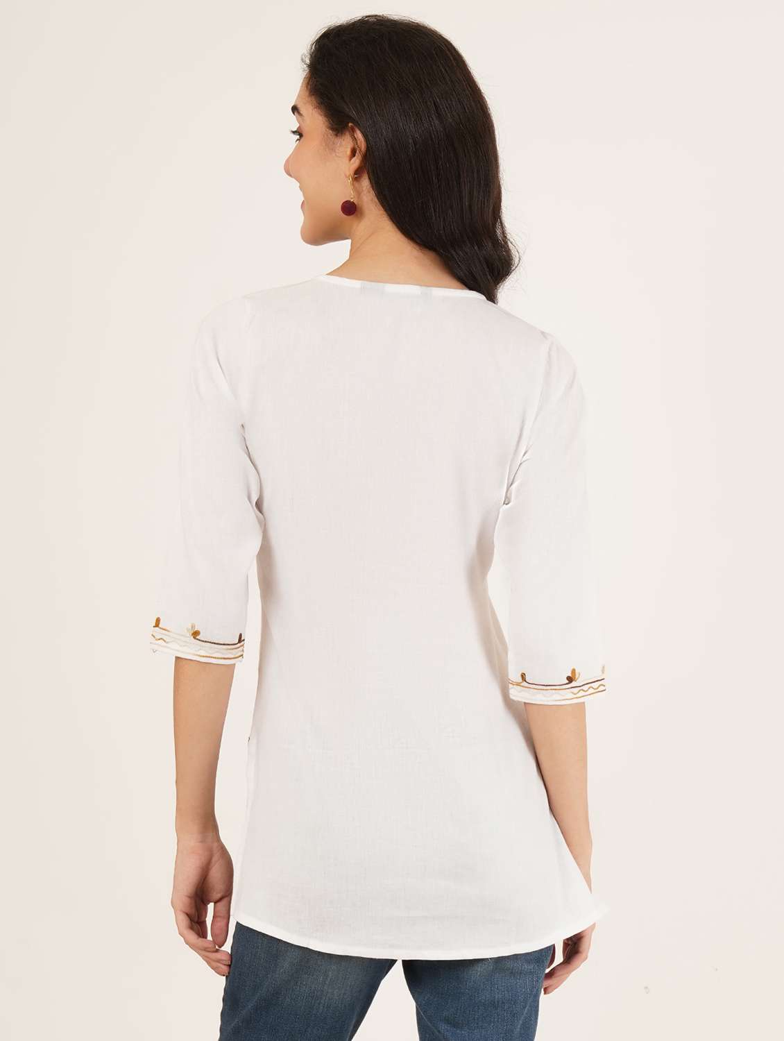 women embroidered three quarter sleeve straight kurti - 22065842 -  Standard Image - 3