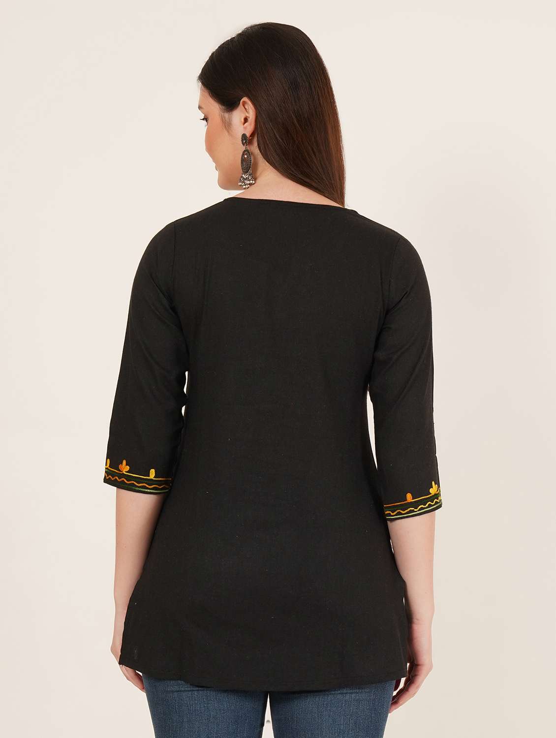 women embroidered three quarter sleeve straight kurti - 22065847 - Standard Image - 3