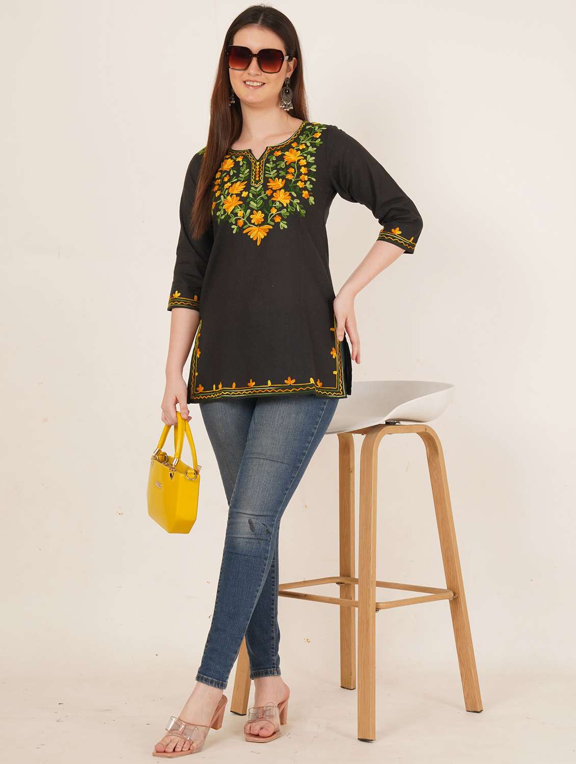 women embroidered three quarter sleeve straight kurti - 22065847 - Standard Image - 5