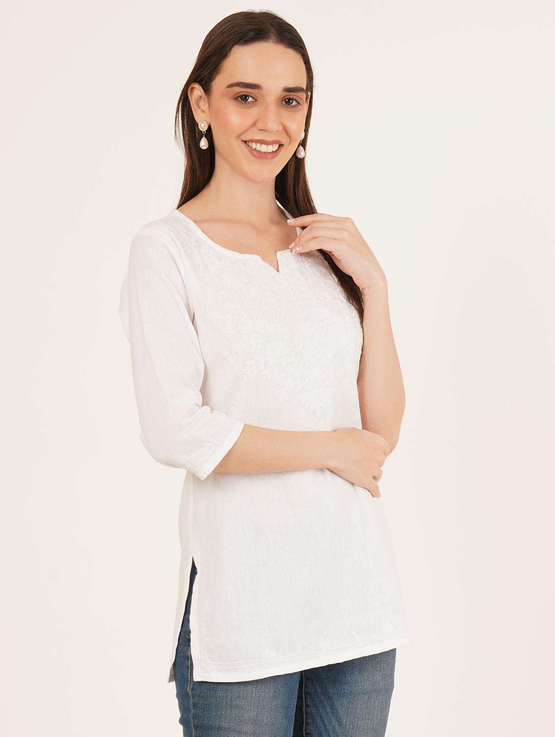 women embroidered three quarter sleeve straight kurti - 22065850 -  Standard Image - 3