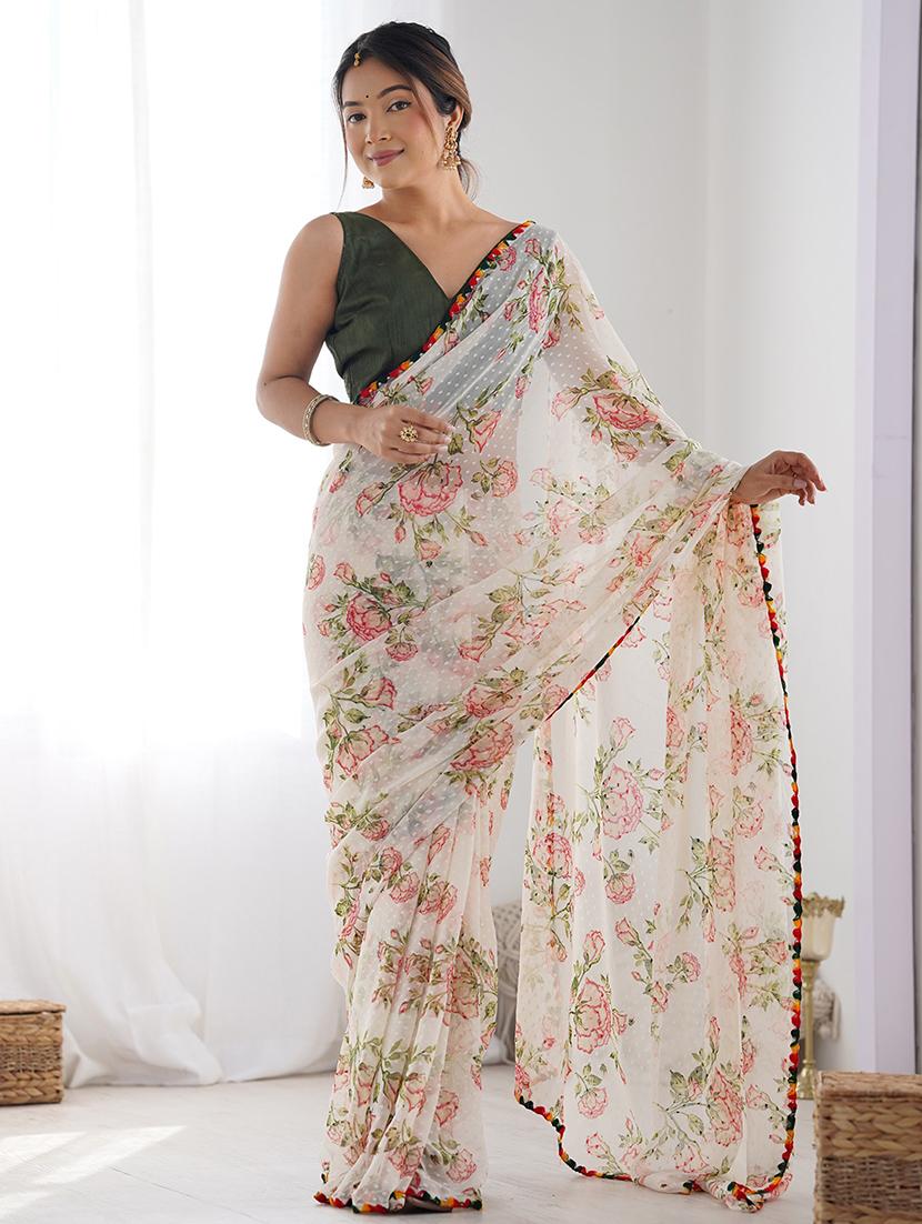 women floral printed saree with blouse - 22065853 - Zoom Image - 0