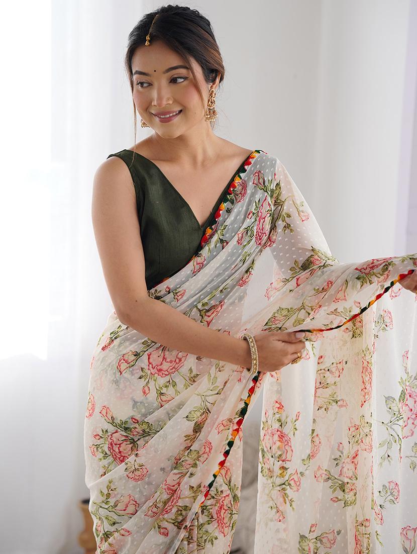 women floral printed saree with blouse - 22065853 - Standard Image - 3