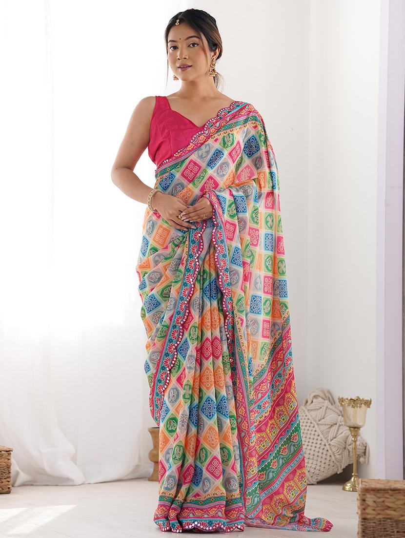 women printed casual wear saree with blouse - 22065856 - Zoom Image - 0