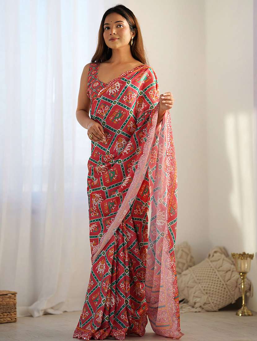 women printed patola saree with blouse - 22065863 -  Zoom Image - 0