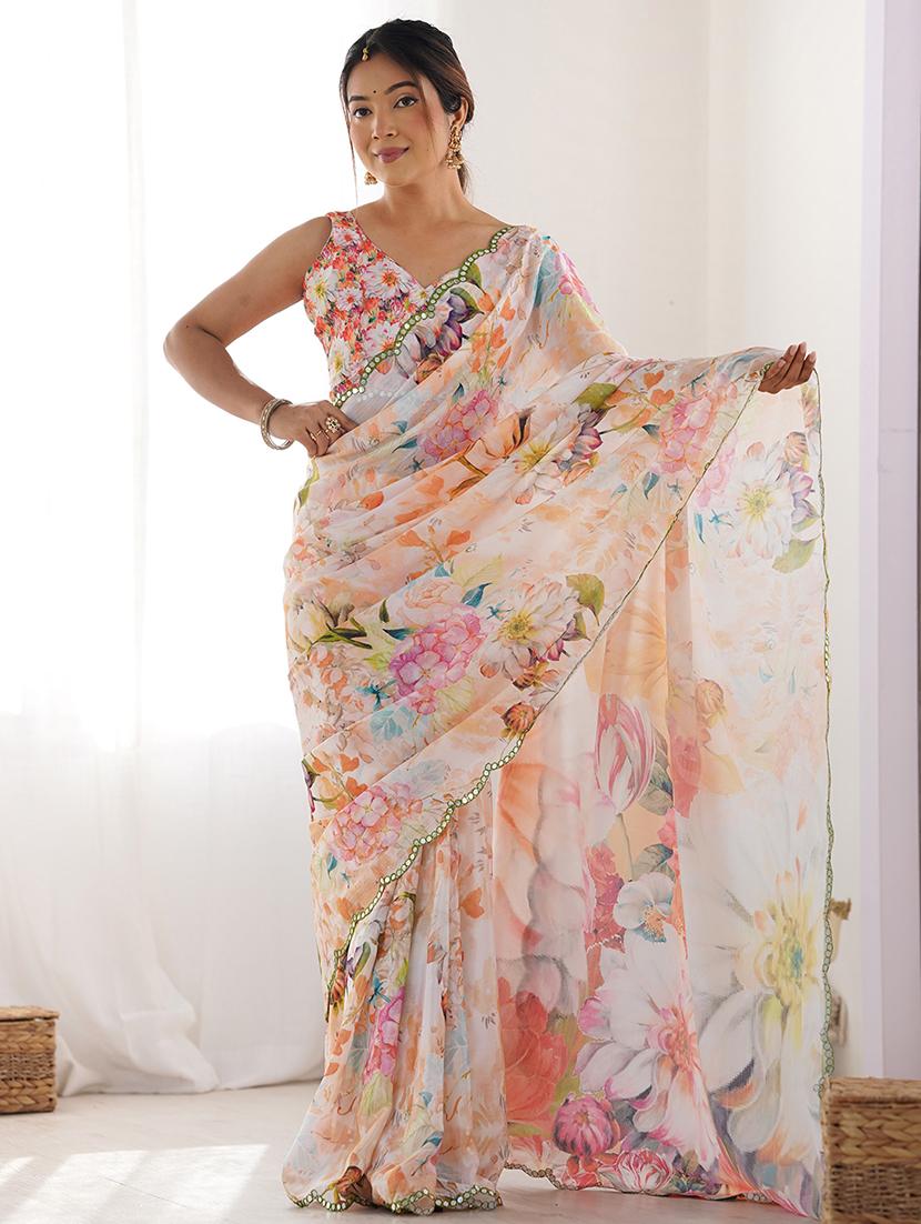 women printed casual wear saree with blouse - 22065864 - Zoom Image - 0