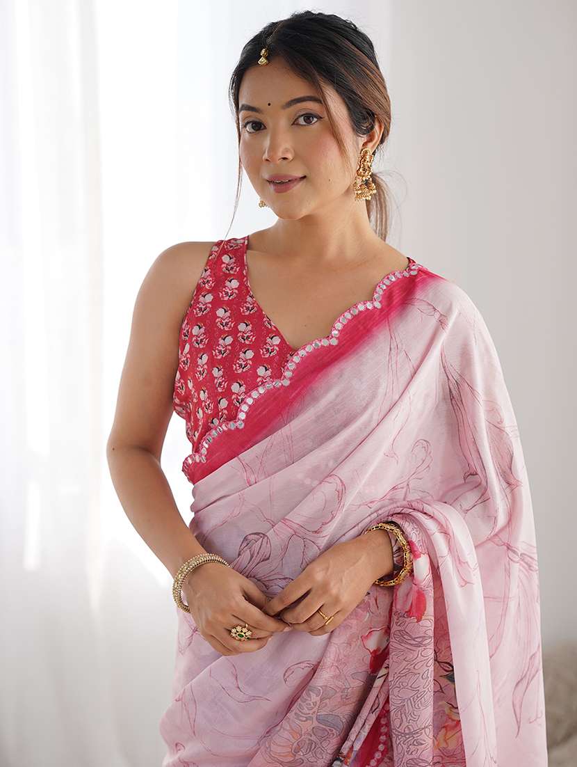 women printed casual wear saree with blouse