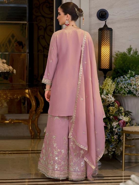 lavender satin kurta sharara set - 22065880 - Standard Image - 3