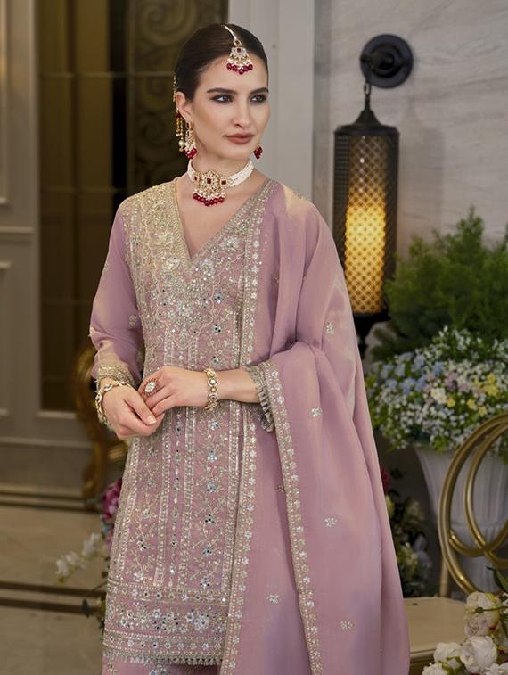lavender satin kurta sharara set - 22065880 - Standard Image - 5