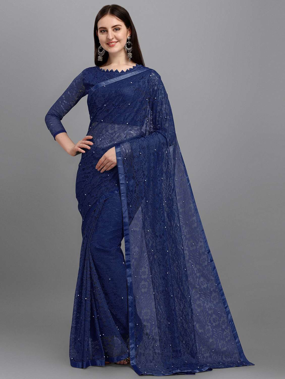 women self design plain saree with blouse