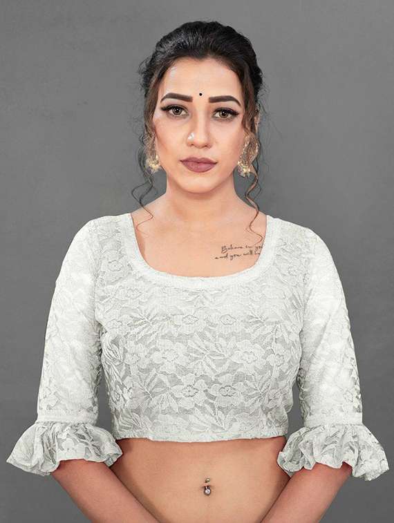 women self design plain saree with blouse - 22065975 -  Standard Image - 3