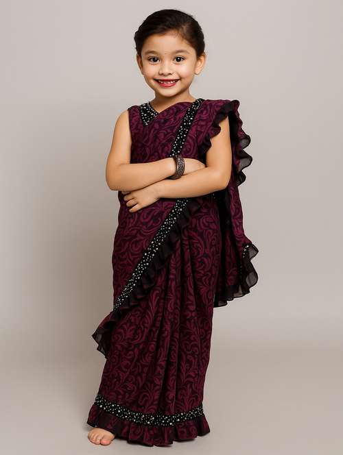 girls self designed ready to wear saree - 22065979 - Standard Image - 0