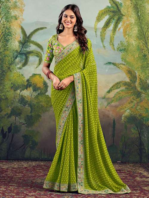 women bandhani printed bordered saree with blouse - 22066048 - Standard Image - 0